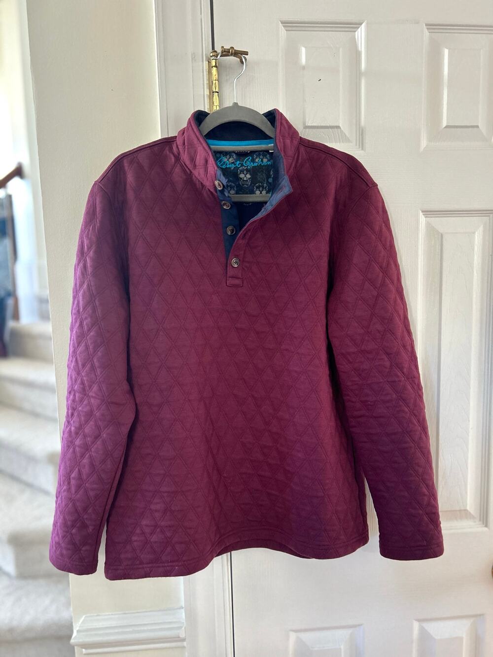 Robert Graham Burgundy Red Quilted Henley Long Sleeve Sweater
